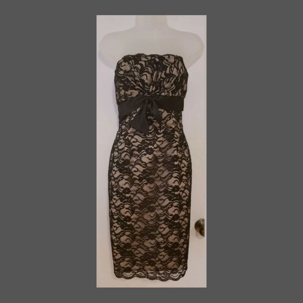 White House Black Market black nude lace wiggle pinup dress 4
